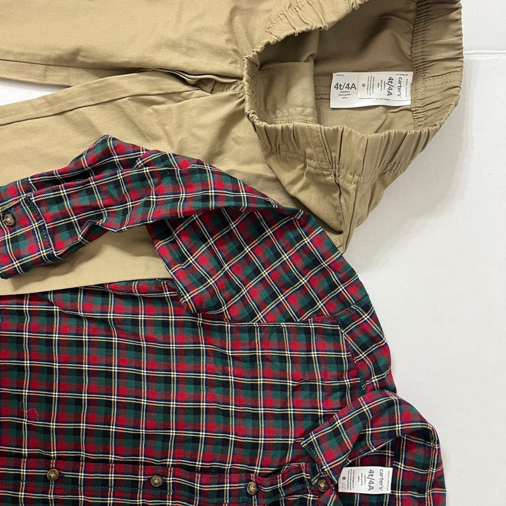 Carter's Red and Tan Kids Matching Set - Plaid Button Shirt & Khaki Pants